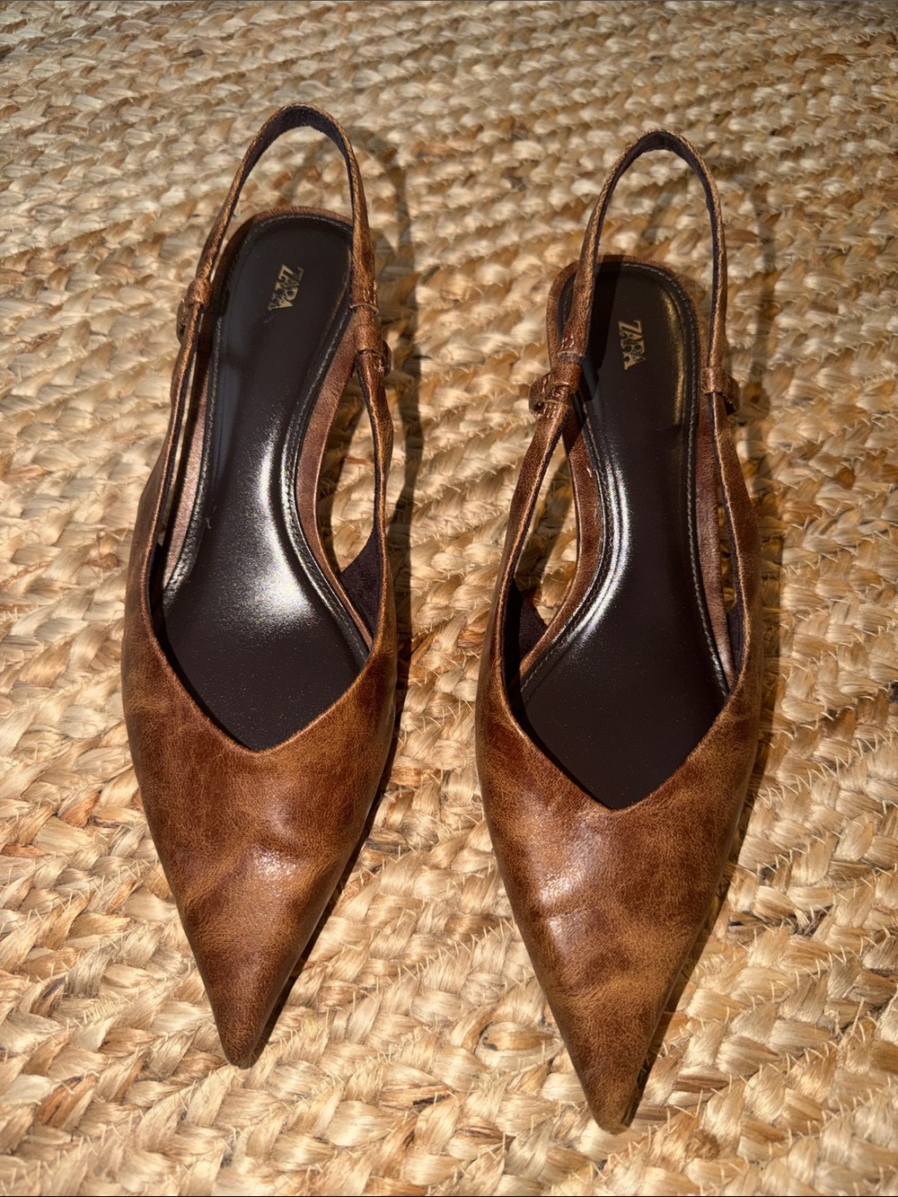 Zara Brown Pointed Slingback Mules